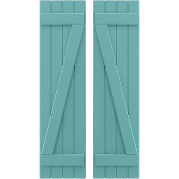 Ekena Millwork Americraft 4-Board (2 Batten) Wood Joined Board-n-Batten Shutters w/ Z-Bar, ARW102BB414X77PTH, PR ARW102BB414X77PTH - main